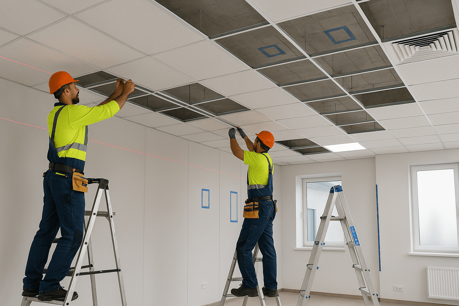 Commercial drywall contractor completing an office build-out